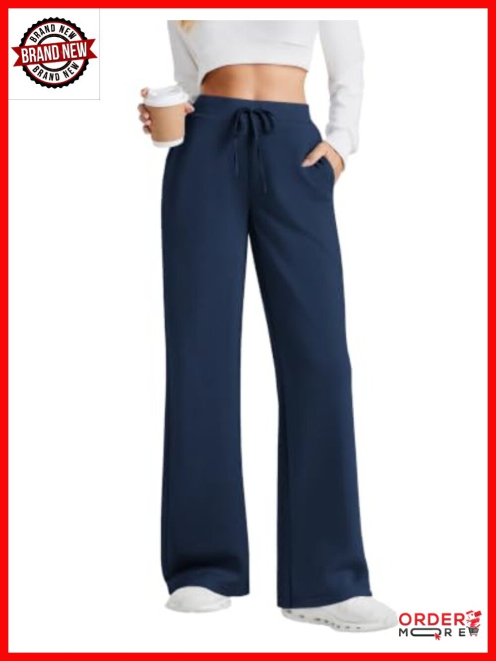 Wide Leg Baggy Lounge Sweatpants with Pockets High Rise Adjustable